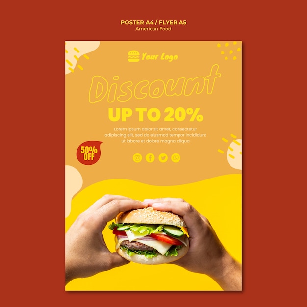 PSD gratuito diseño de plantilla de póster de comida americana