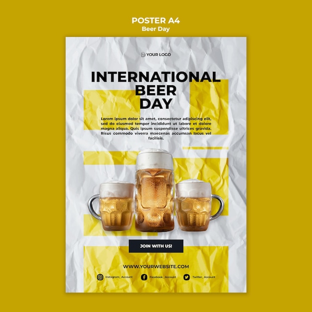 PSD gratuito diseño de plantilla de póster del día de la cerveza