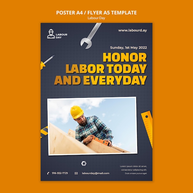 PSD gratuito diseño de plantilla de póster del día del trabajo degradado