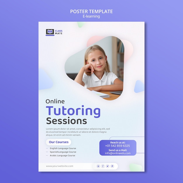 PSD gratuito diseño de plantilla de póster de e-learning