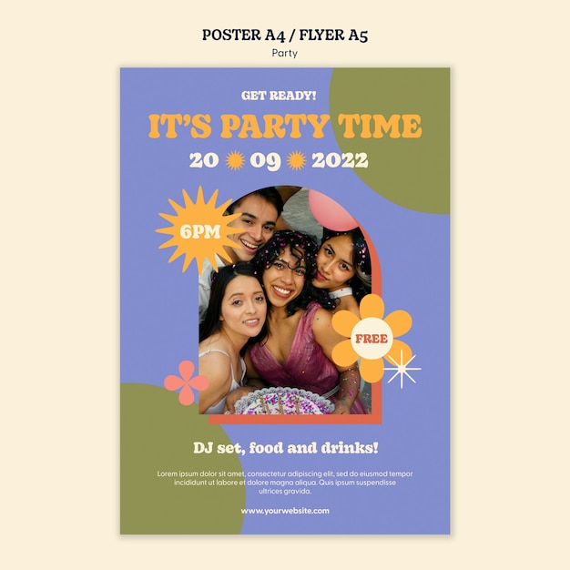 Diseño de plantilla de póster de fiesta colorida