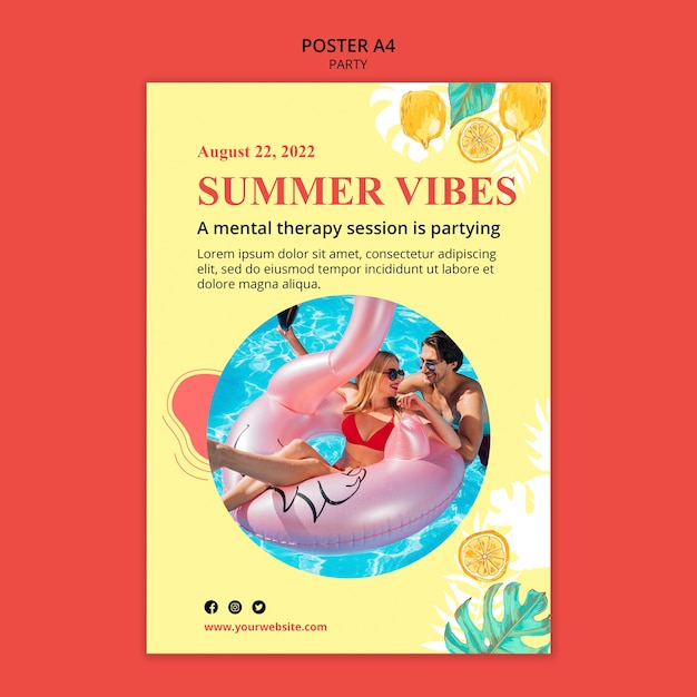 PSD gratuito diseño de plantilla de póster de fiesta en la piscina