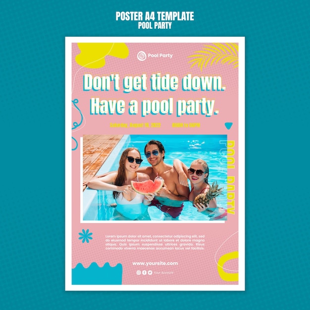 Diseño de plantilla de póster de fiesta en la piscina