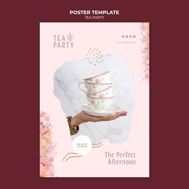 PSD gratuito diseño de plantilla de póster de fiesta de té