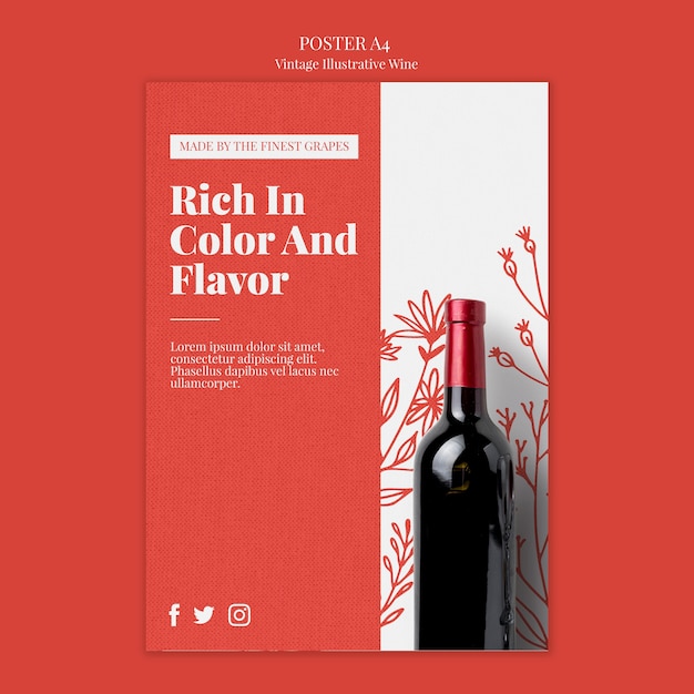 Diseño de plantilla de póster de vino