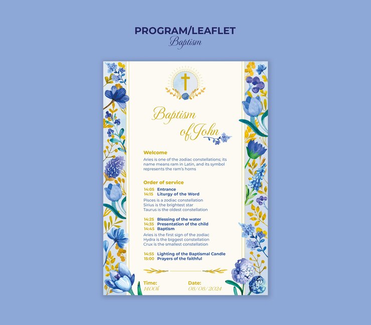 PSD gratuito diseño de la plantilla del programa de bautismo