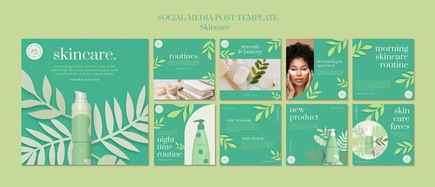 Diseño de plantilla de publicación de instagram de recorte de papel de cuidado de la piel