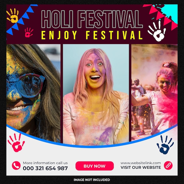 PSD gratuito diseño de plantilla de publicación de redes sociales holi festival