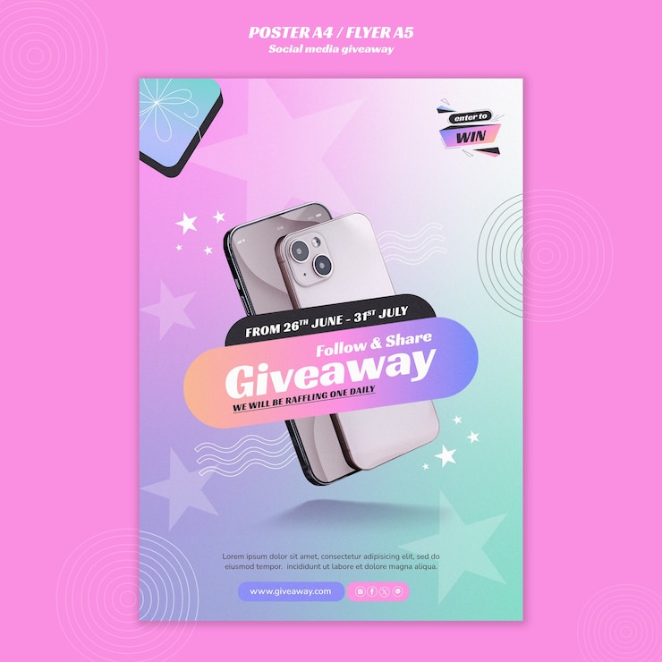 PSD gratuito diseño de plantilla de sorteo de redes sociales.