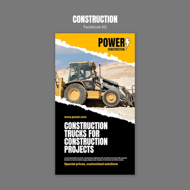 Diseño de plantillas de anuncios de construcción de Facebook