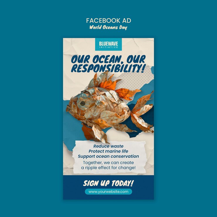 PSD gratuito diseño de plantillas de anuncios de facebook para el día mundial de los océanos