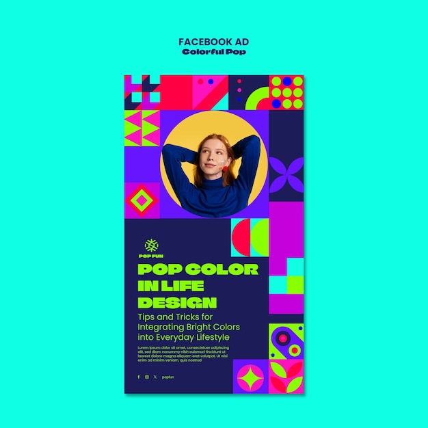 Diseño de plantillas de anuncios pop de Facebook coloridas