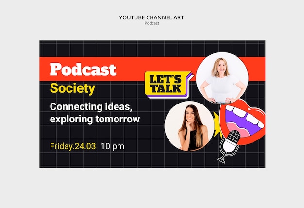 Diseño de plantillas de arte del canal de podcast de YouTube