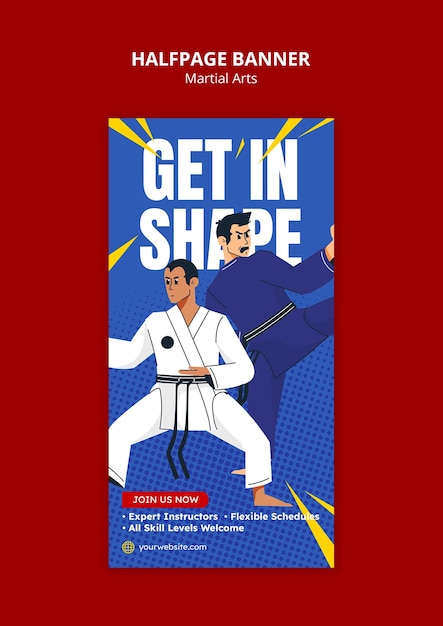 Diseño de plantillas de banderas de artes marciales de media página