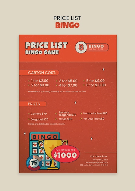 PSD gratuito diseño de plantillas de bingo