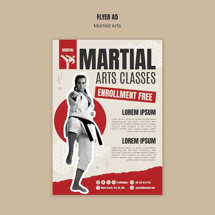 PSD gratuito diseño de plantillas de carteles de artes marciales