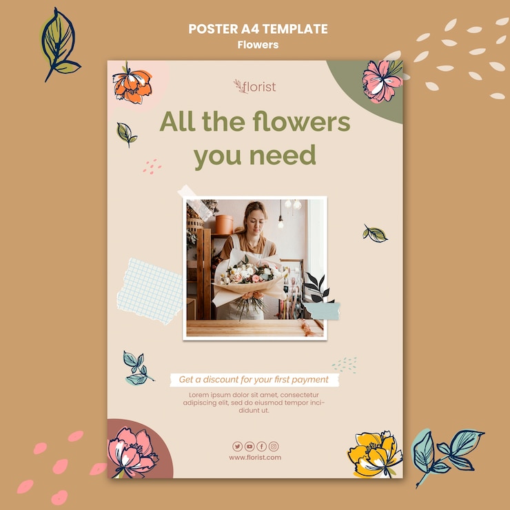 PSD gratuito diseño de plantillas de carteles de flores