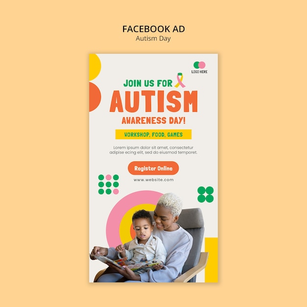 PSD gratuito diseño de plantillas para el día del autismo