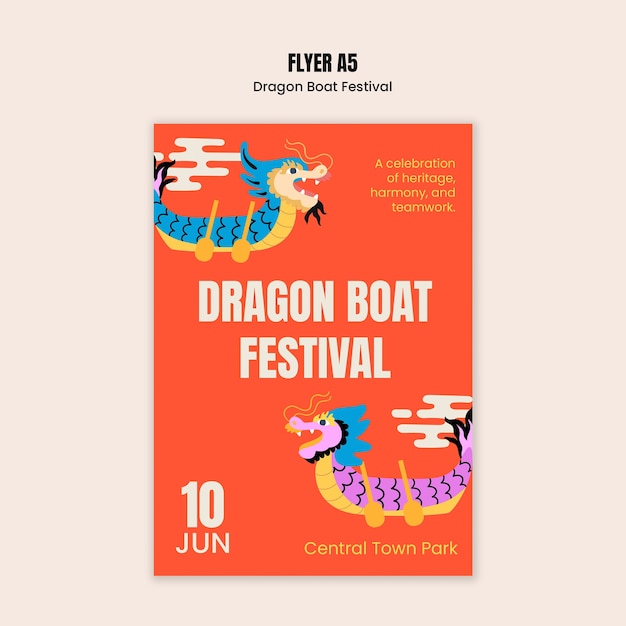 PSD gratuito diseño de plantillas para el festival del barco dragón