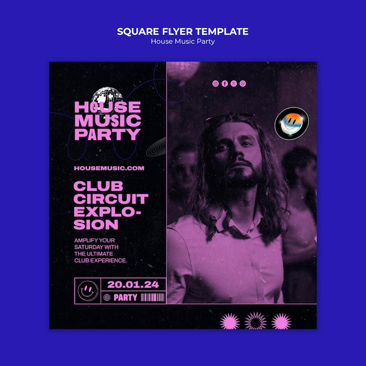 PSD gratuito diseño de plantillas de fiestas de música house
