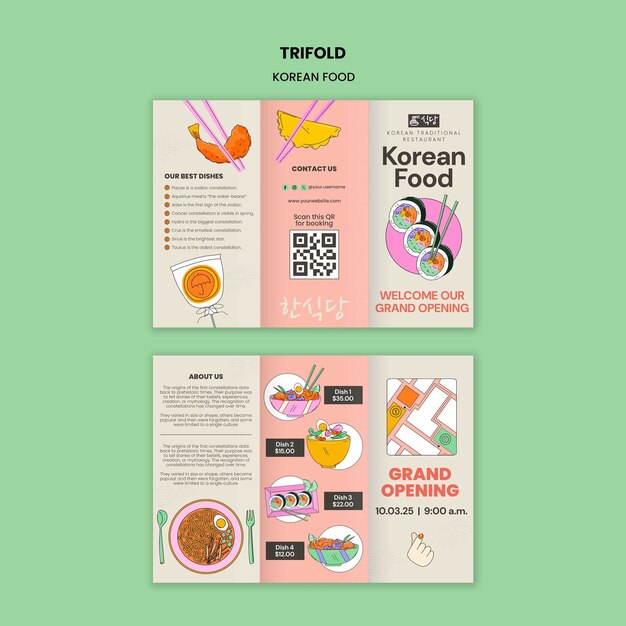 Diseño de plantillas de folletos triples para restaurantes coreanos