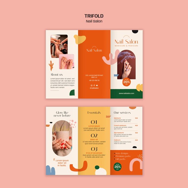 Diseño de plantillas de folletos triples para salones de uñas
