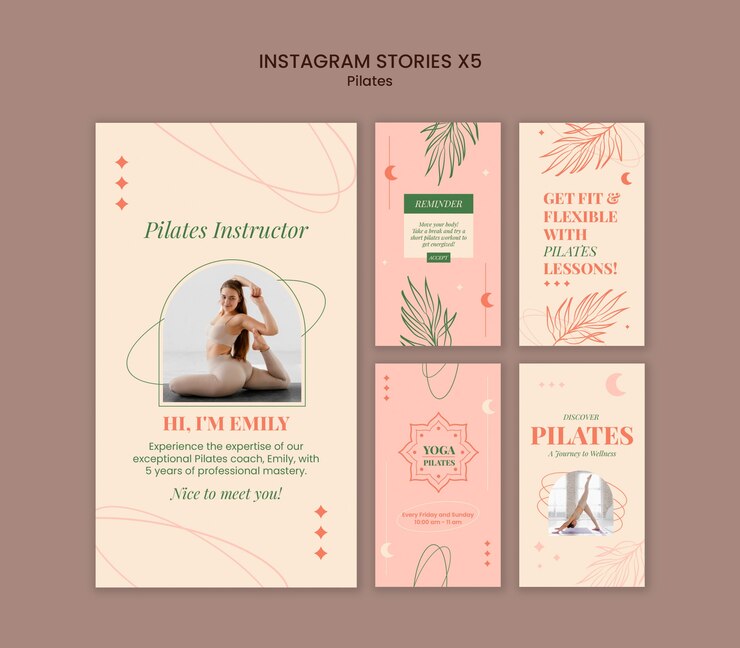 PSD gratuito diseño de plantillas de historias de pilates en instagram