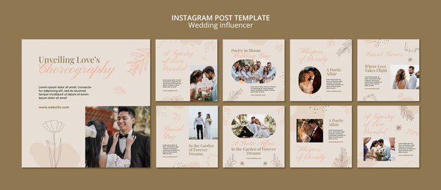 PSD gratuito diseño de plantillas de influencers de bodas