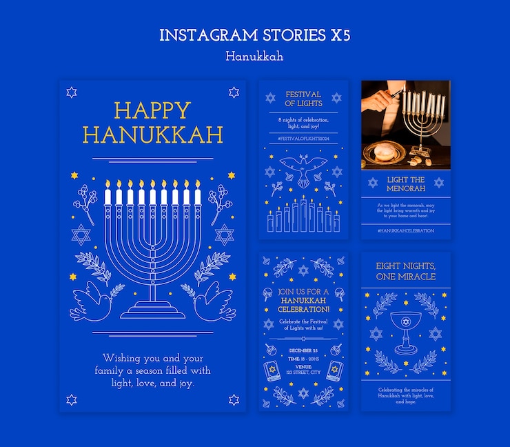 PSD gratuito diseño de plantillas de instagram para hanukkah