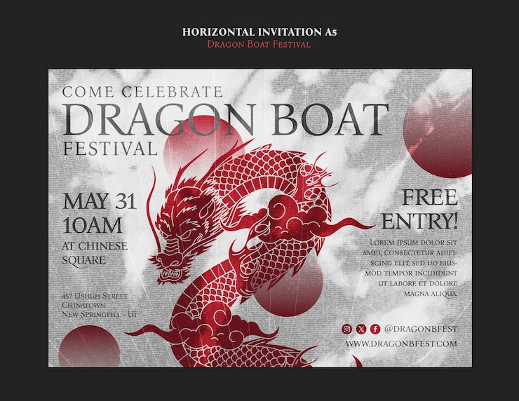 PSD gratuito diseño de plantillas de invitaciones para el festival del barco dragón