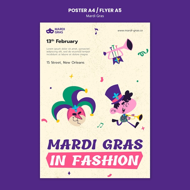 PSD gratuito diseño de plantillas de mardi gras