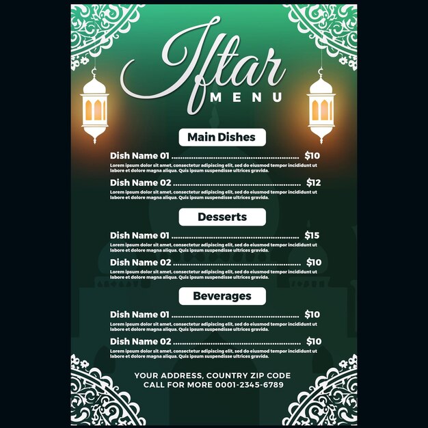 Diseño de plantillas de menú de Iftar