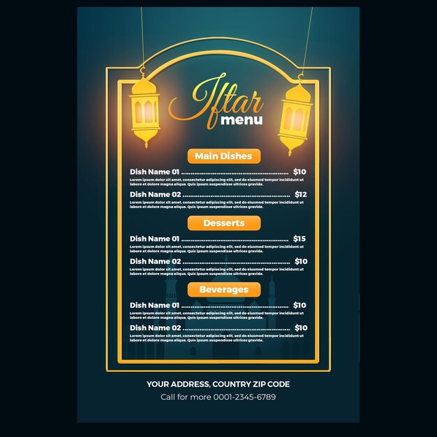 Diseño de plantillas de menú de Iftar