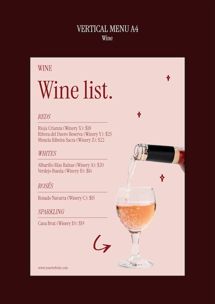 Diseño de plantillas de menú de vinos
