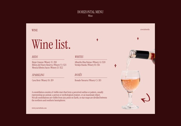 Diseño de plantillas de menú de vinos