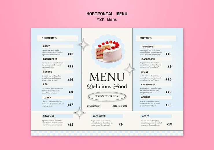 PSD gratuito diseño de plantillas de menú para el y2k