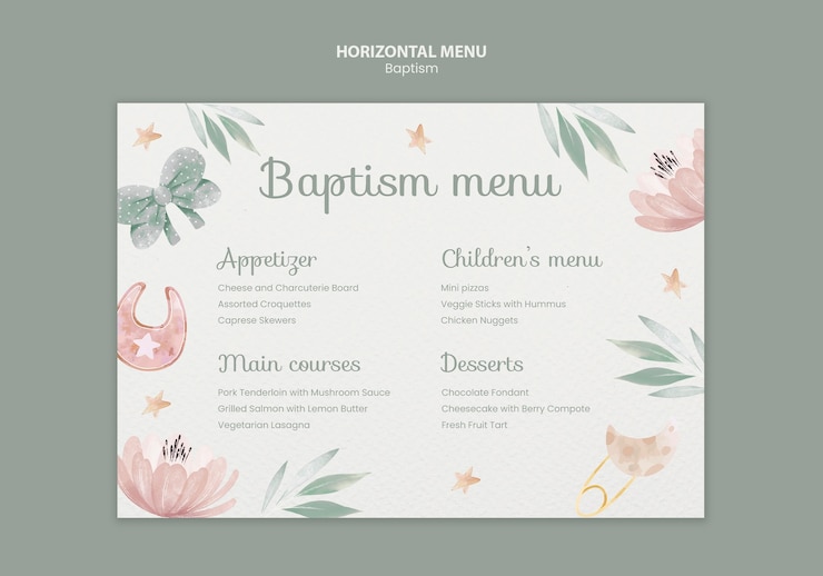 PSD gratuito diseño de plantillas de menús de bautismo