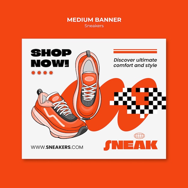 Diseño de plantillas de pancartas medianas para zapatillas de deporte