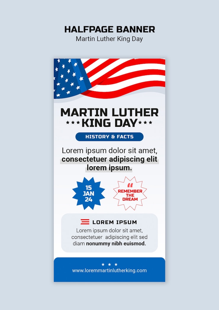 PSD gratuito diseño de plantillas de pancartas de mitad de página para el día de martin luther king
