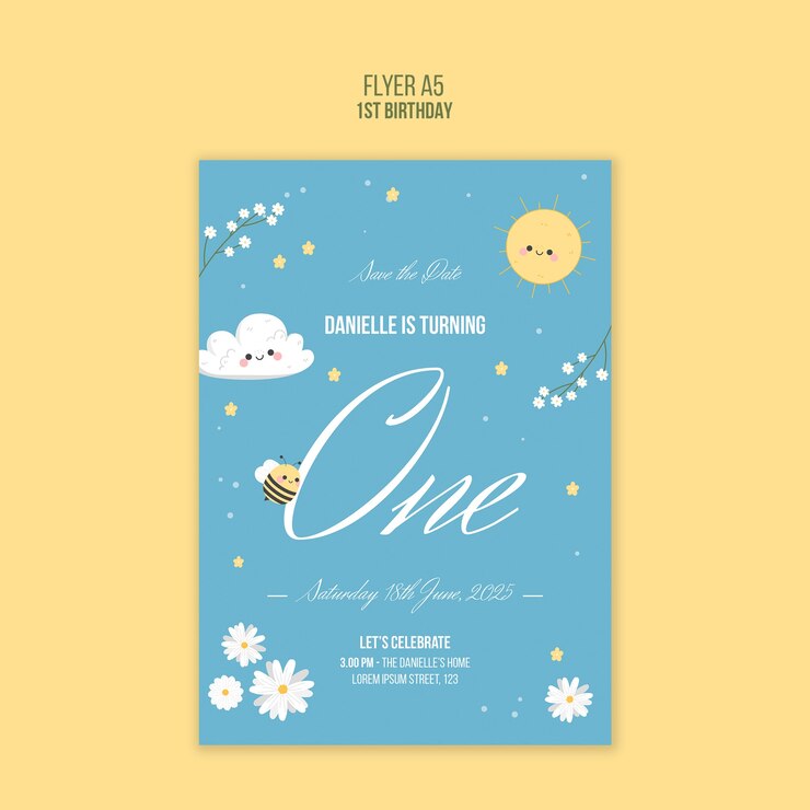 PSD gratuito diseño de plantillas para el primer cumpleaños