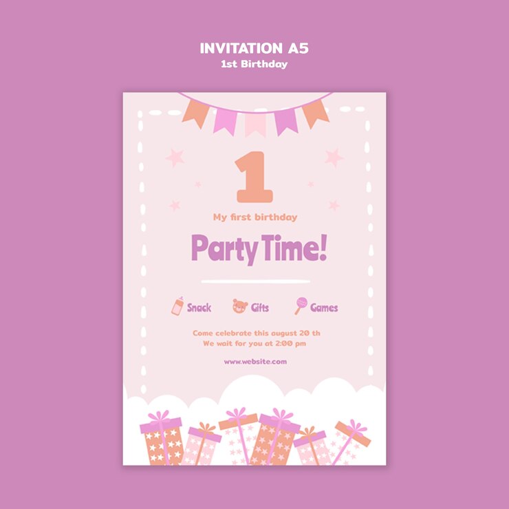 PSD gratuito diseño de plantillas para el primer cumpleaños