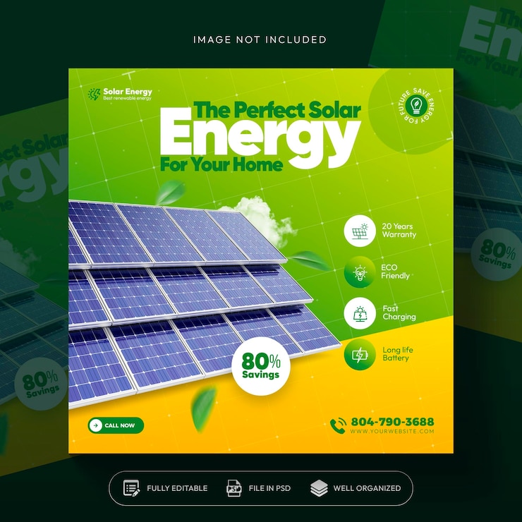 PSD gratuito diseño de plantillas de publicaciones en redes sociales de energía solar renovable y limpia