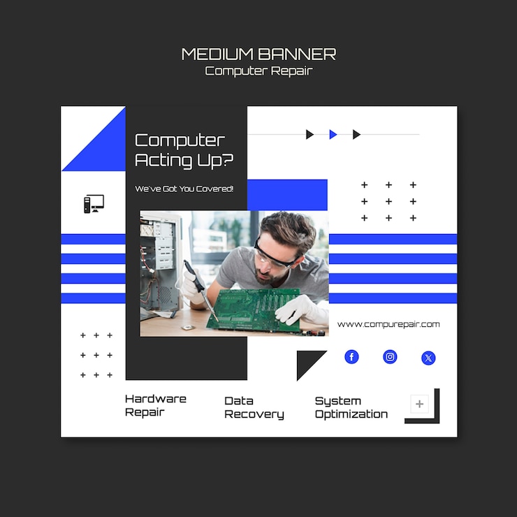 PSD gratuito diseño de plantillas de reparación de computadoras