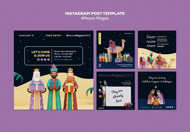 PSD gratuito diseño de plantillas de reyes magos