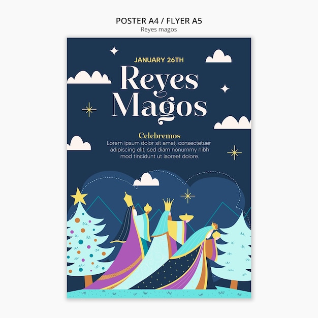 PSD gratuito diseño de plantillas de reyes magos