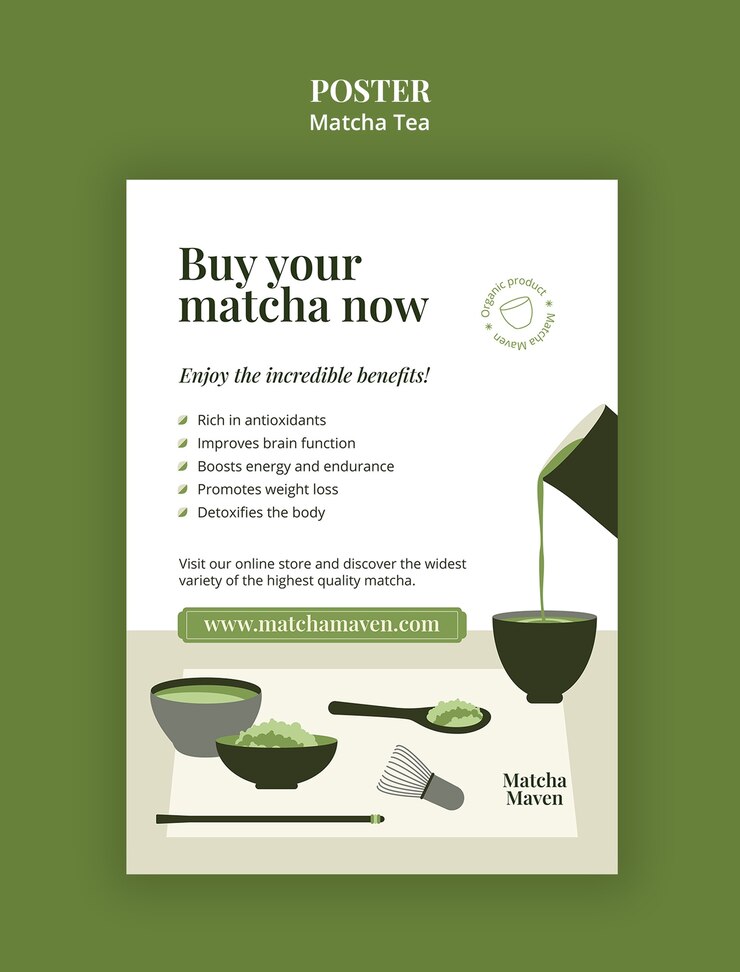 PSD gratuito diseño de plantillas para el té matcha