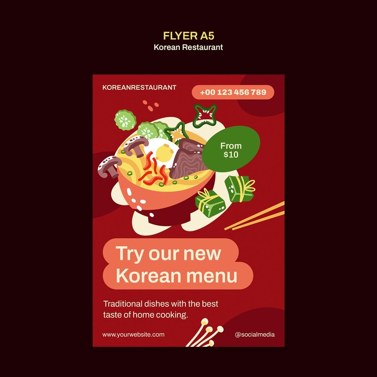 PSD gratuito diseño de plantillas de volantes de restaurantes coreanos