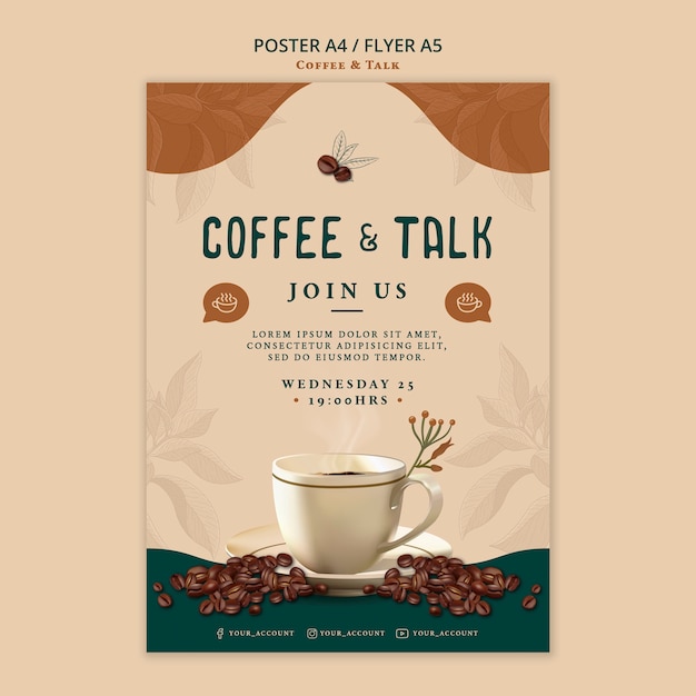 Diseño de póster de café y charla