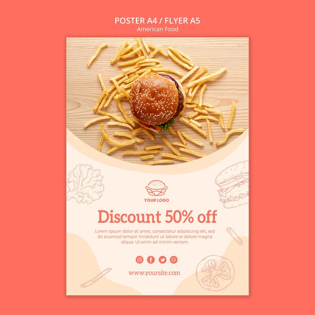Diseño de póster con descuento.