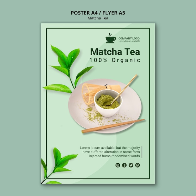 Diseño de té matcha para plantilla de volante